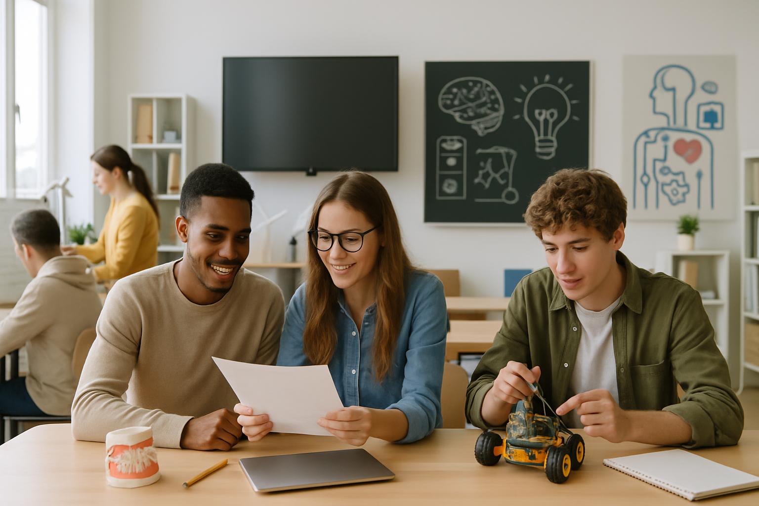 Sala de aula moderna com alunos estudando cursos profissionais